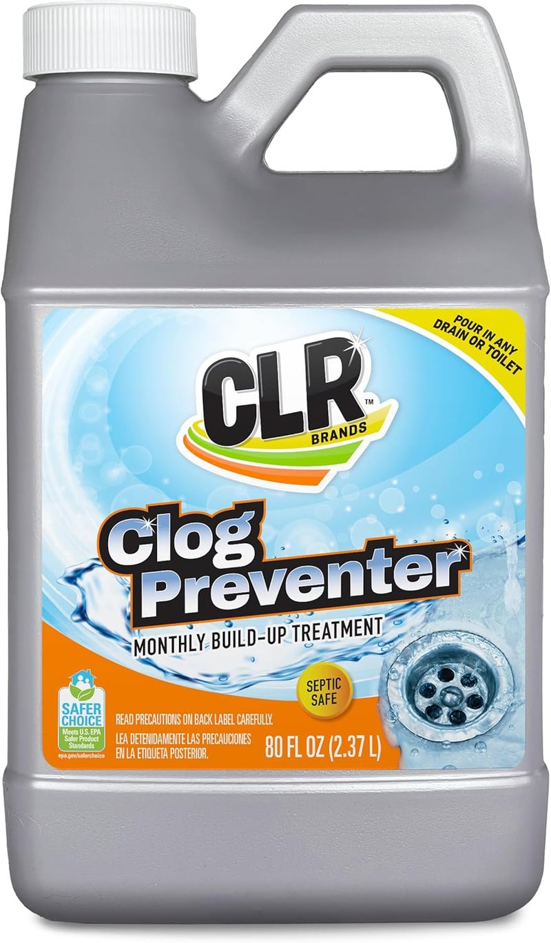 CLR Brands® Clog Preventer Clear Pipes and Drains Monthly Drain Build Up Remover, Helps Degrade Sources of Clogs to Keep Drains Flowing Smoothly, Safe on All Pipes and Drains - 80 Ounce Bottle - Image 1
